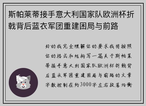 斯帕莱蒂接手意大利国家队欧洲杯折戟背后蓝衣军团重建困局与前路